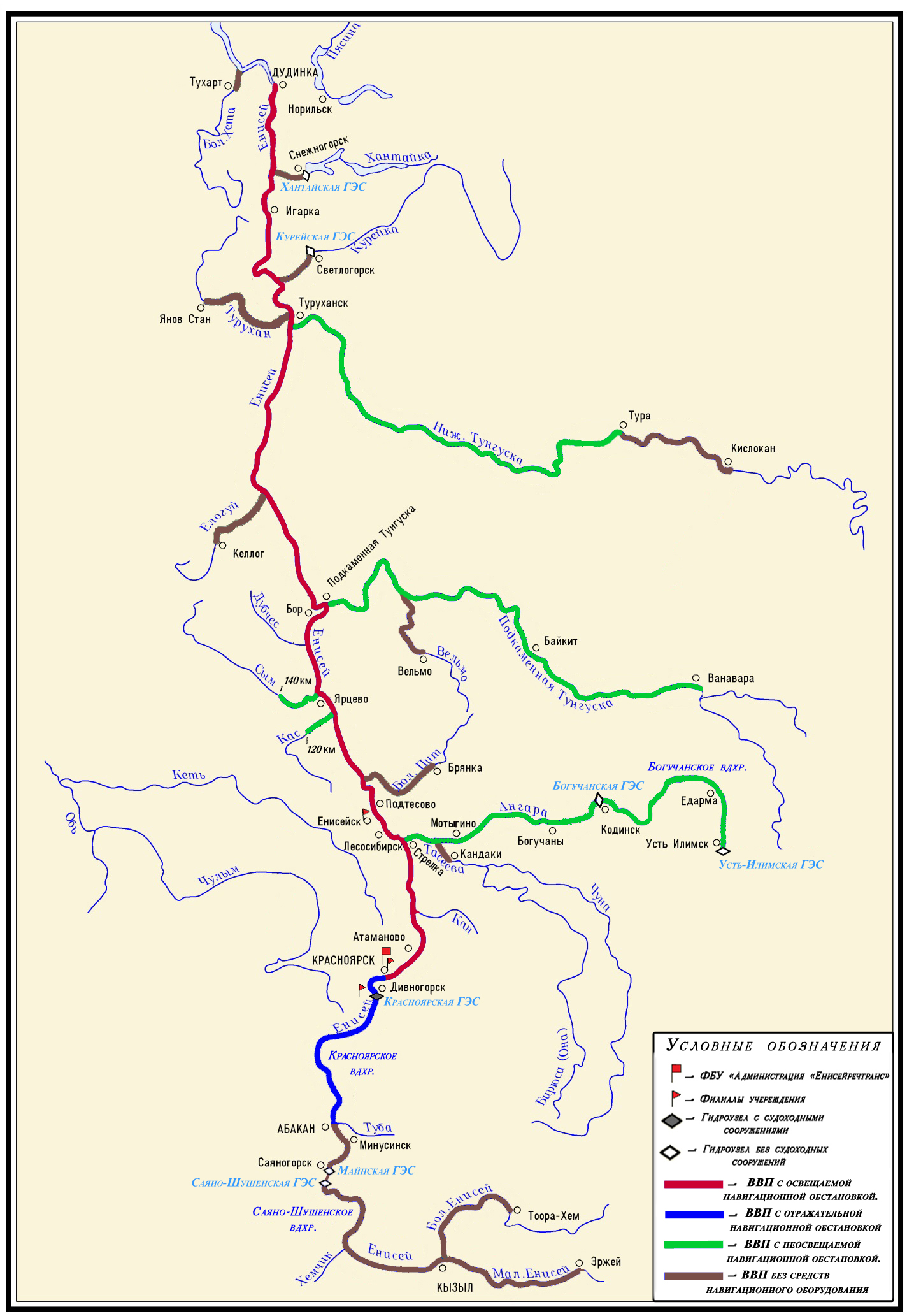 Карта реки Енисей Дудинки